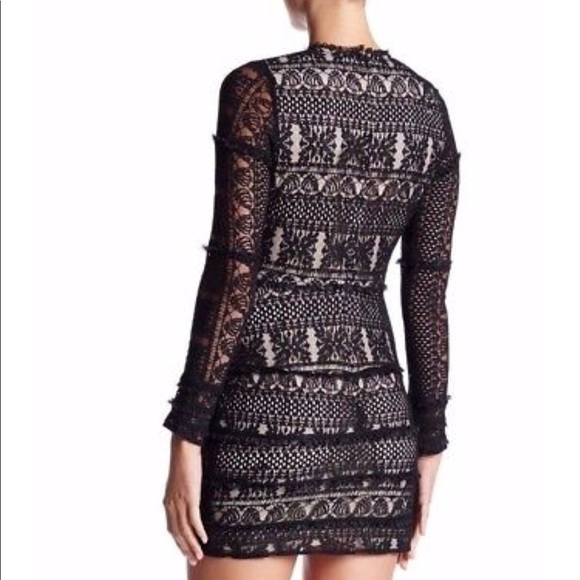 Parker Black Lace and Nude Ruffle Contrast Dress - Picture 8 of 8